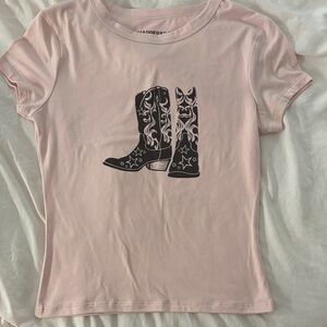 Harper Pink T-Shirt with Black Cowboy Boot Design